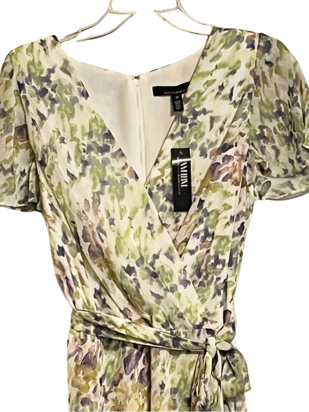 White House Black Market Short Sleeve Flutter Faux Wrap Midi Dress Size 12 - Picture 5 of 13